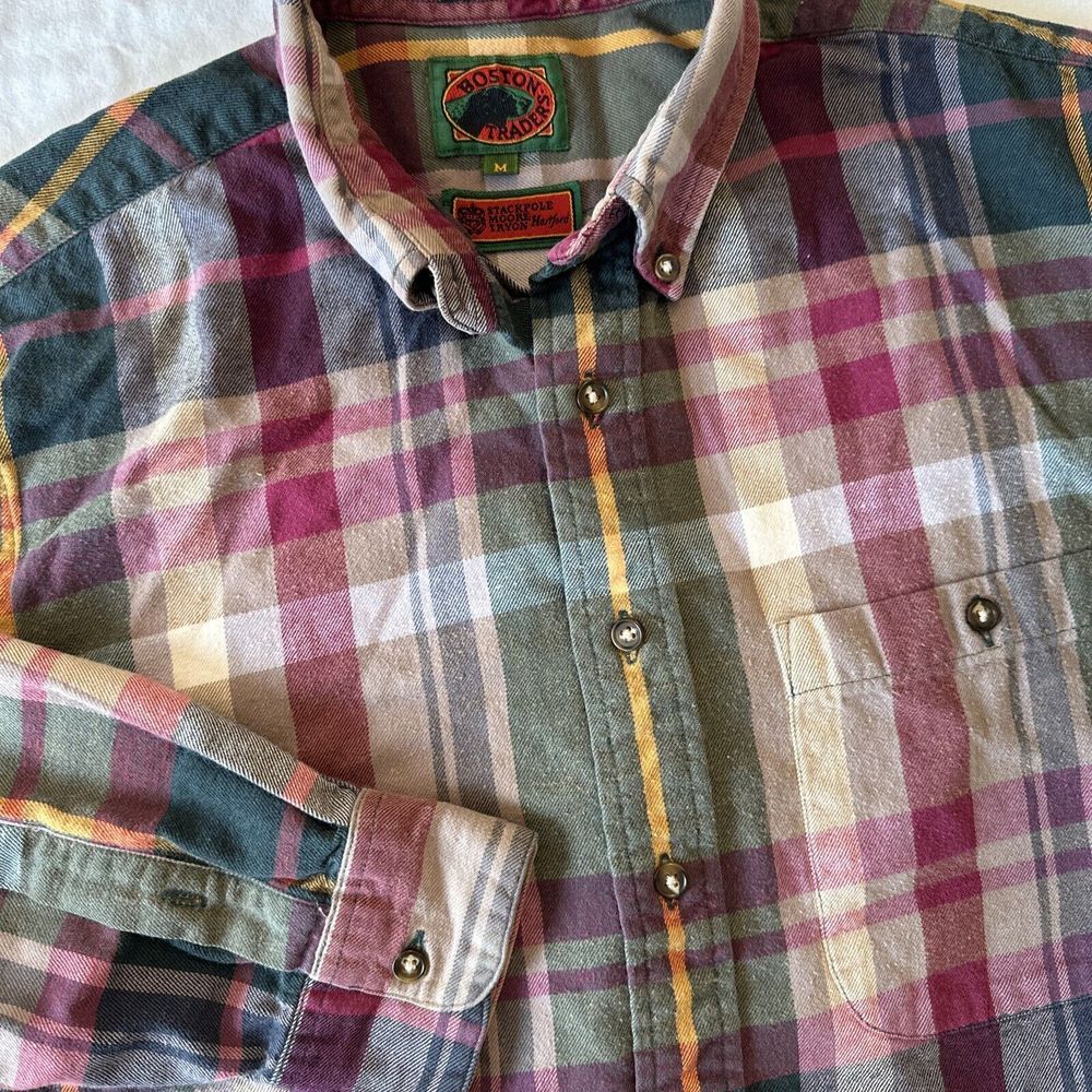 Boston Traders‎ Flannel Women's Medium Cotton Plaid Button Down Long Sleeve